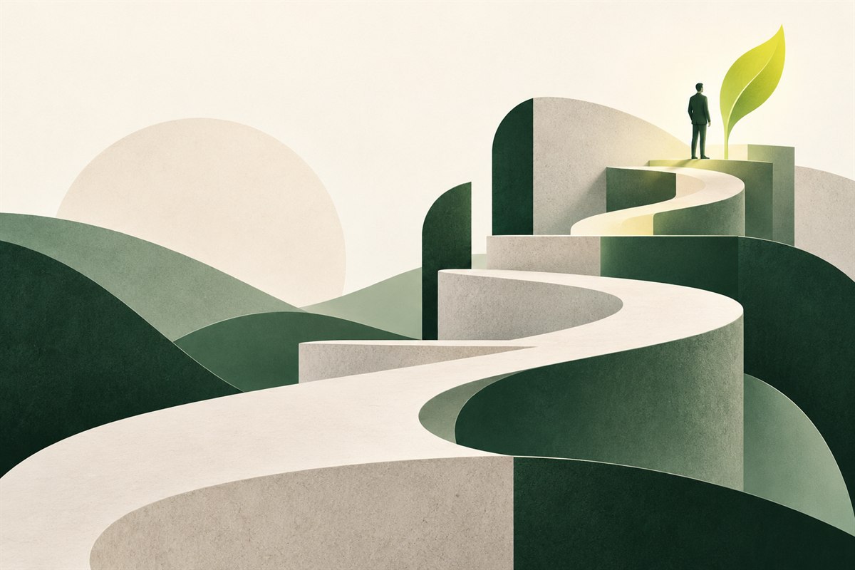 Editorial illustration of an ascending career path and new growth